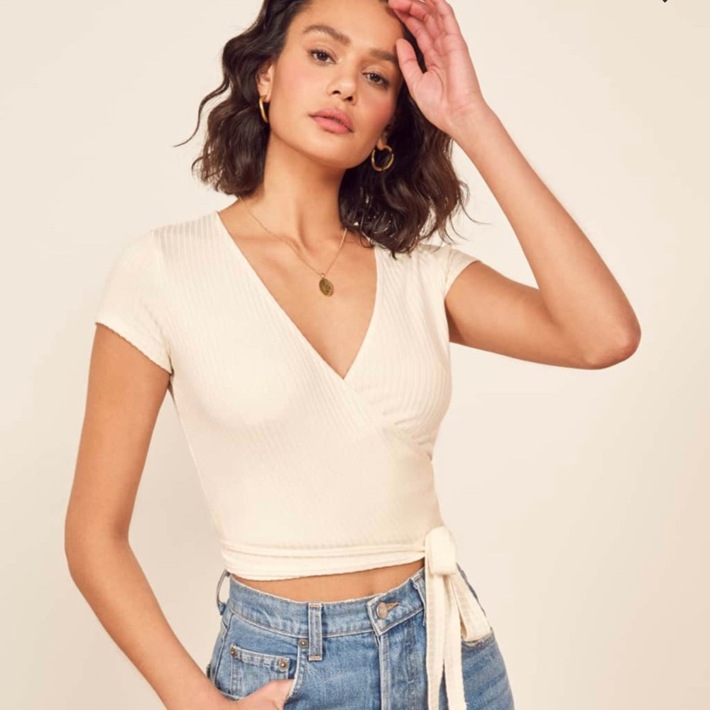 Reformation Ivory Flora Wrap Top - Size S